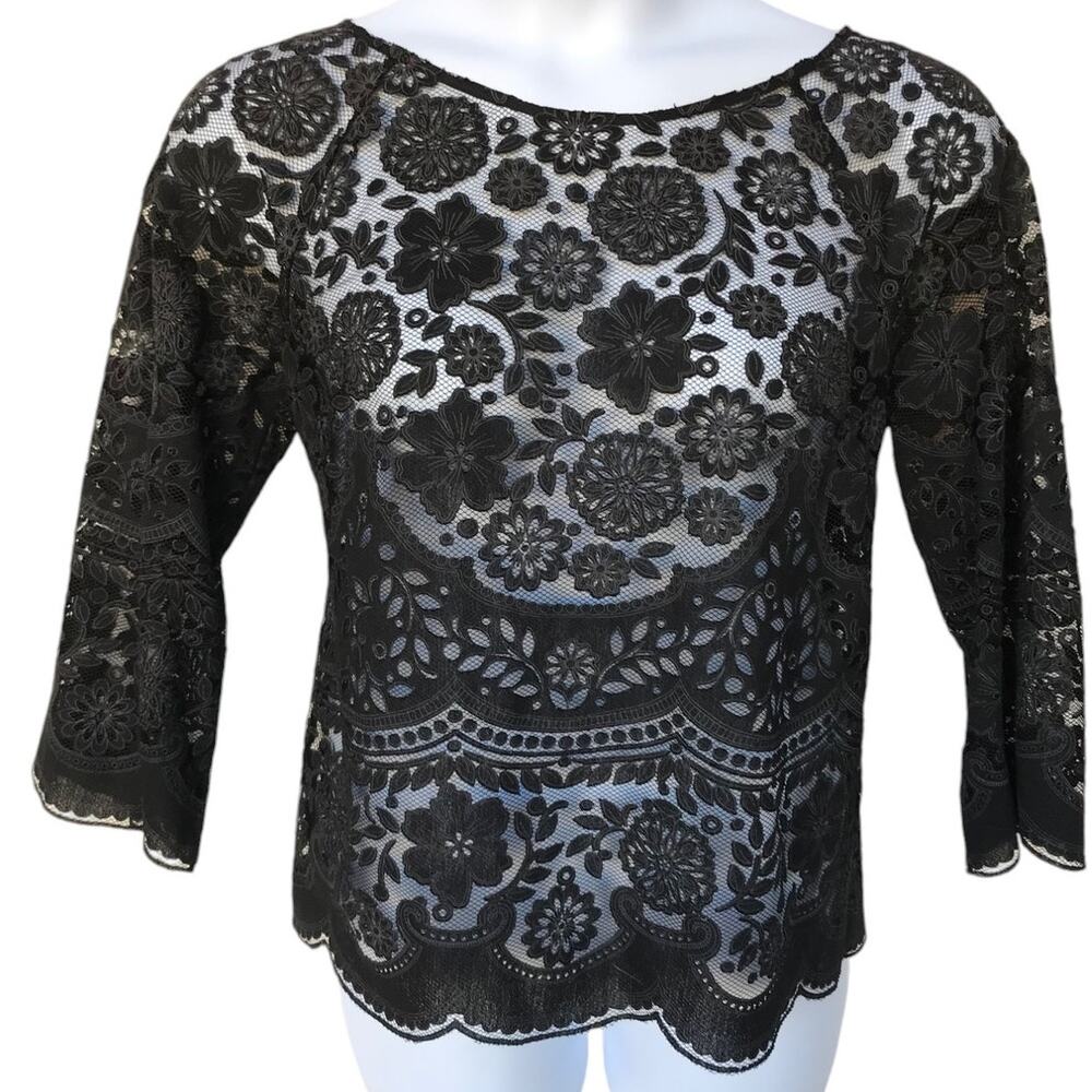 HD in Paris Mesh Popover Blouse with Lacey Pattern Overlay size 12 - Picture 4 of 12